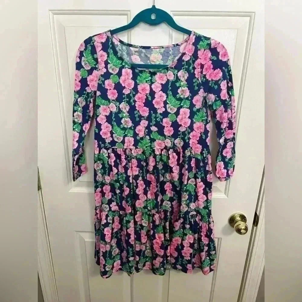 Lilly Pulitzer Oyster Bay Navy De Vine Geanna Swing Dress Tiered Hem Size Xs
